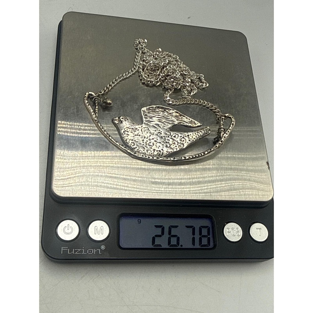 Vintage Mexican Sterling Silver 925 Brutalist Dove Bird Pendant Necklace MEX PB - Picture 2 of 5